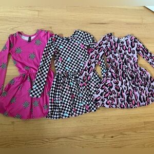 Pixielane Girls' Long-Sleeve Pink Patterned Skater Dress